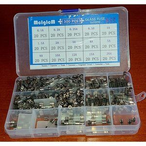 300 Pcs 15 Values 5 x 20mm Fast-Blow Glass Fuse Assortment 250V 0.1A/ 0.25A/ ...